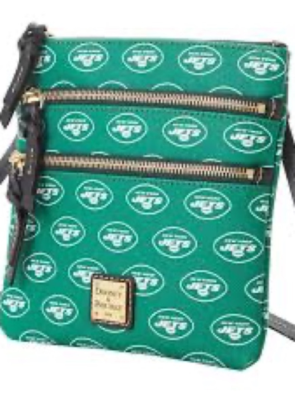 Dooney & Bourke Green Jets Logo Crossbody with Gold Zippers
